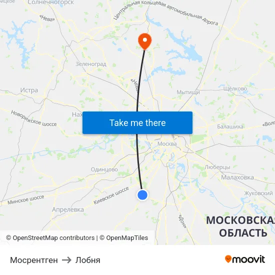 Мосрентген to Лобня map