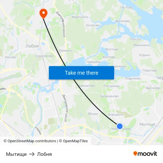 Мытищи to Лобня map