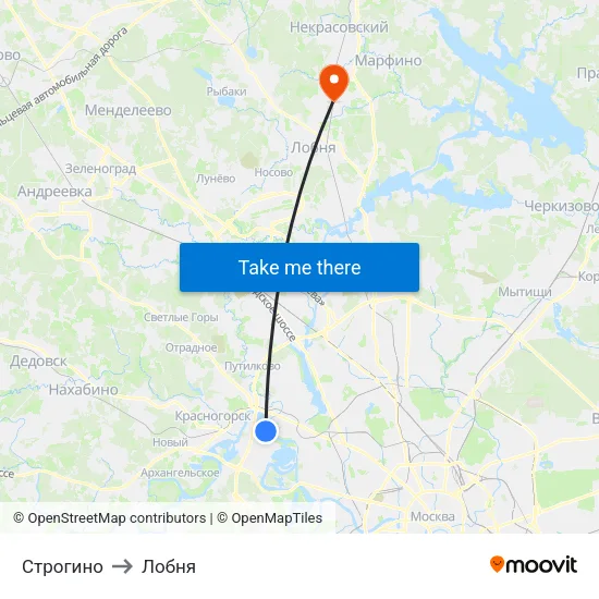 Строгино to Лобня map