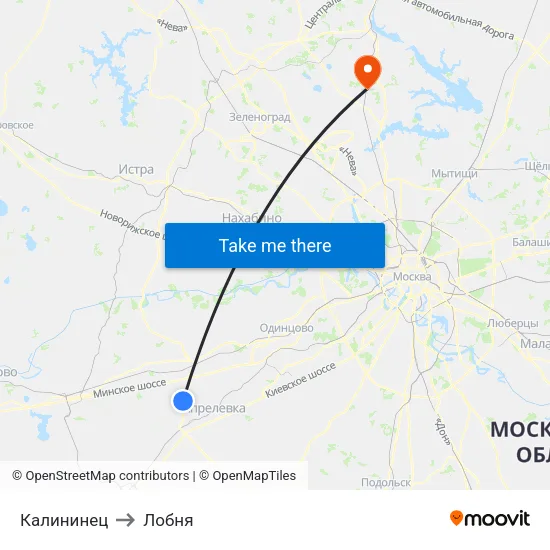 Калининец to Лобня map