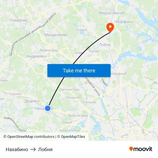 Нахабино to Лобня map