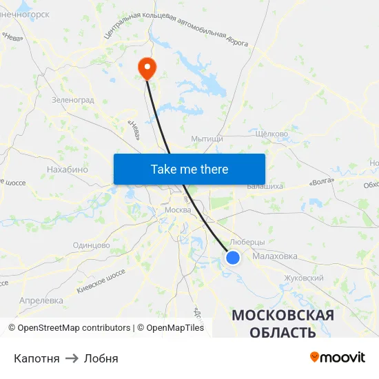 Капотня to Лобня map