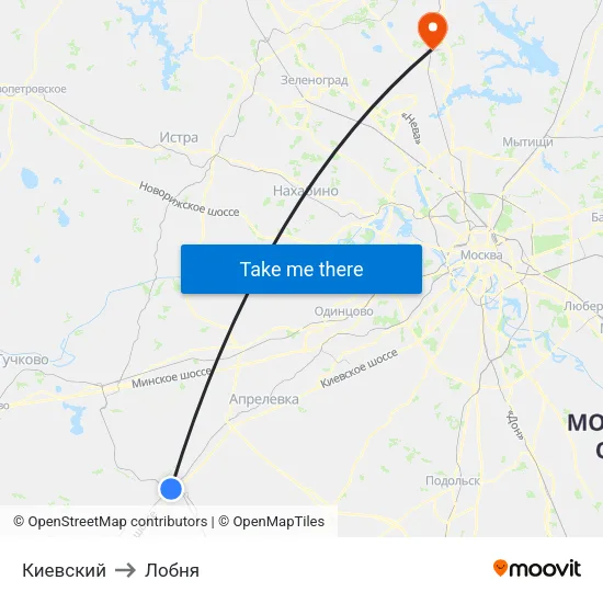 Киевский to Лобня map