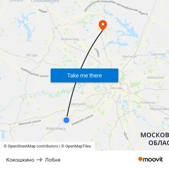 Кокошкино to Лобня map