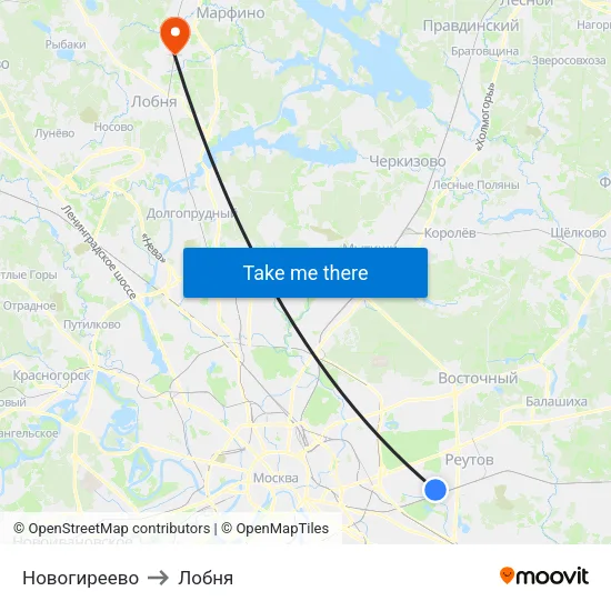 Новогиреево to Лобня map