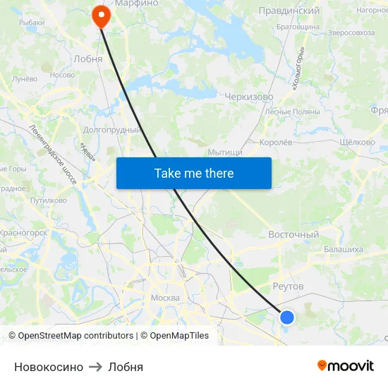 Новокосино to Лобня map