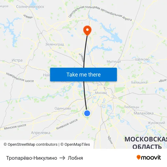Тропарёво-Никулино to Лобня map