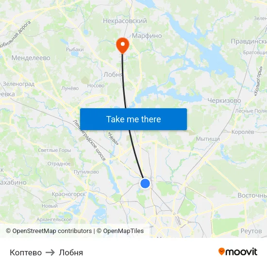 Коптево to Лобня map