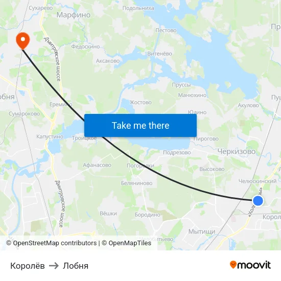 Королёв to Лобня map