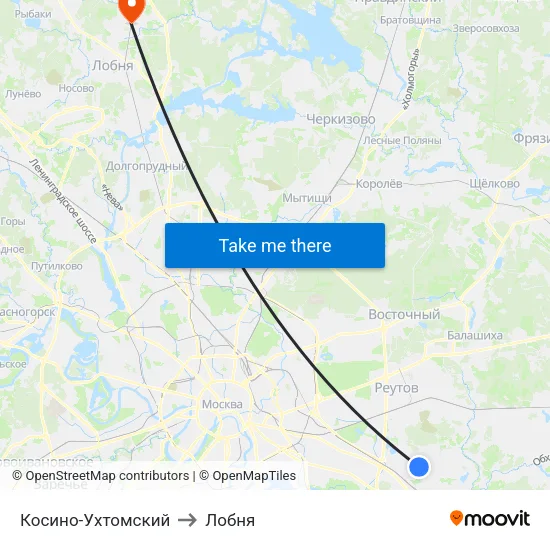 Косино-Ухтомский to Лобня map