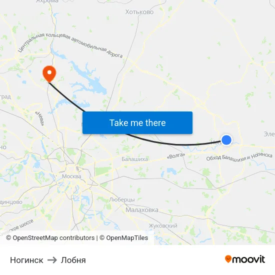Ногинск to Лобня map