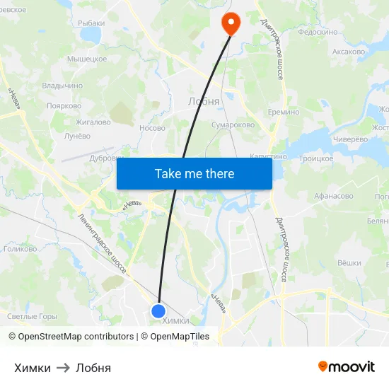 Химки to Лобня map