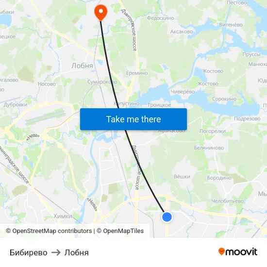 Бибирево to Лобня map