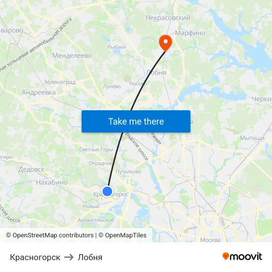 Красногорск to Лобня map