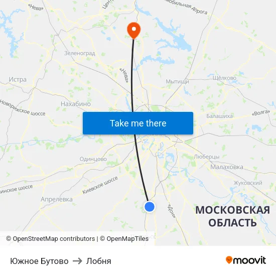 Южное Бутово to Лобня map