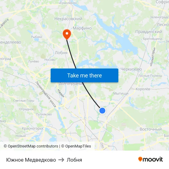 Южное Медведково to Лобня map