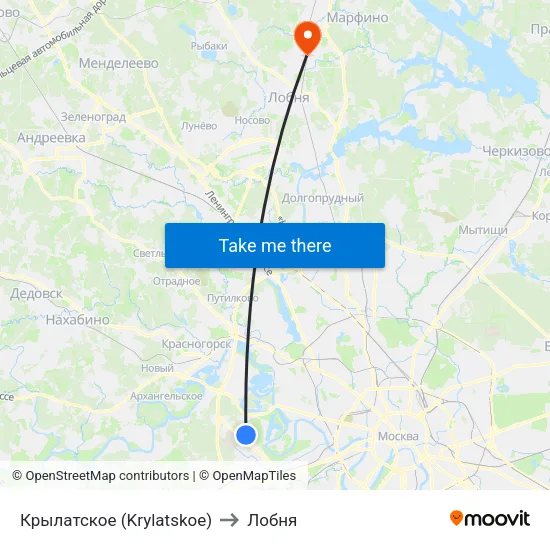 Крылатское (Krylatskoe) to Лобня map