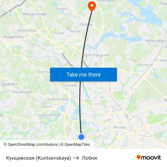 Кунцевская (Kuntsevskaya) to Лобня map