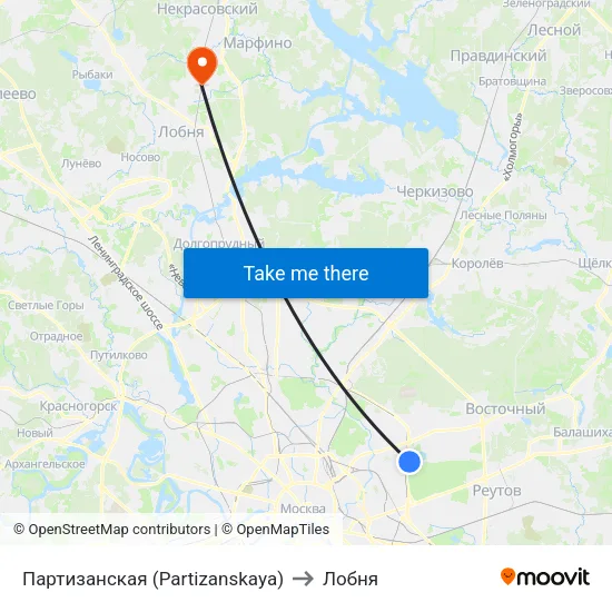 Партизанская (Partizanskaya) to Лобня map