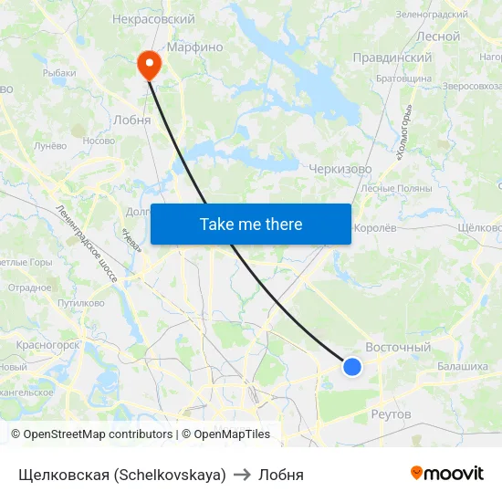 Щелковская (Schelkovskaya) to Лобня map