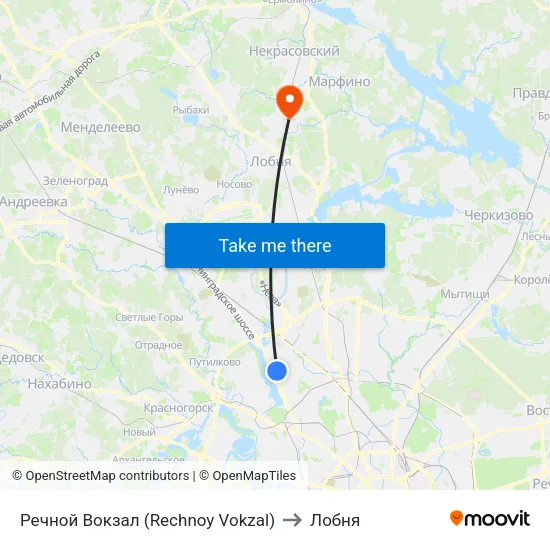 Речной Вокзал (Rechnoy Vokzal) to Лобня map