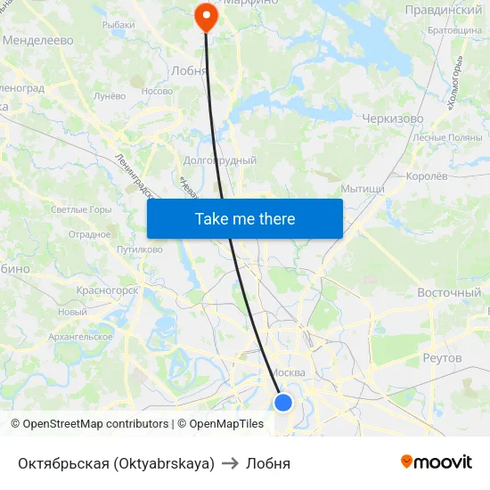 Октябрьская (Oktyabrskaya) to Лобня map