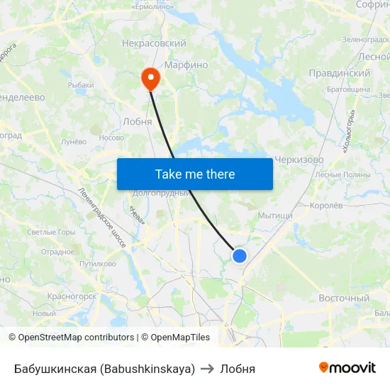 Бабушкинская (Babushkinskaya) to Лобня map