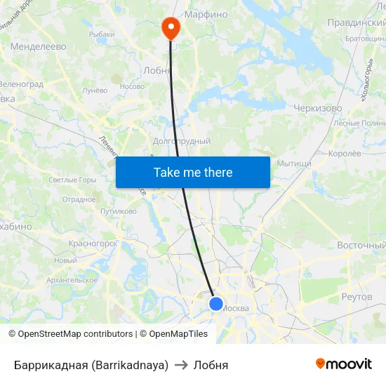 Баррикадная (Barrikadnaya) to Лобня map
