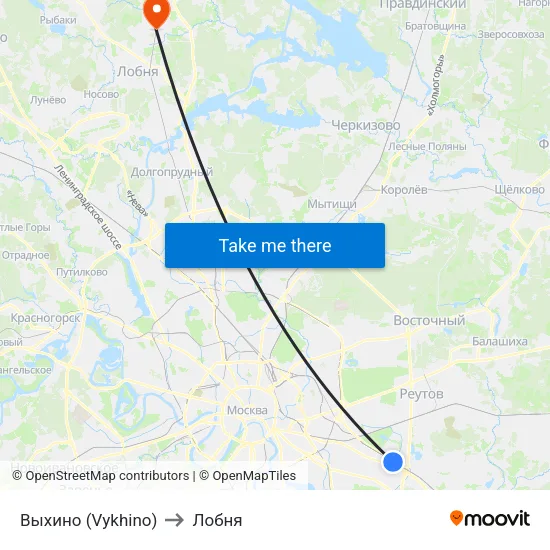 Выхино (Vykhino) to Лобня map