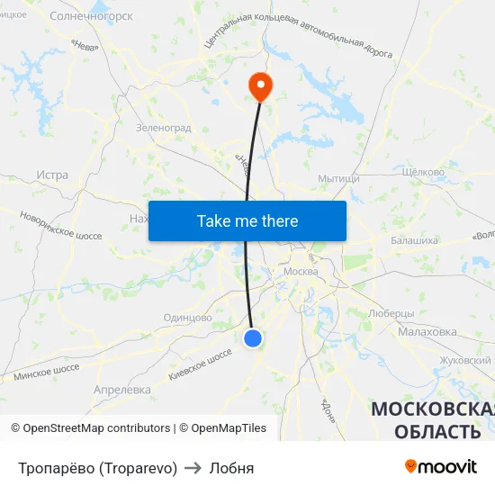 Тропарёво (Troparevo) to Лобня map