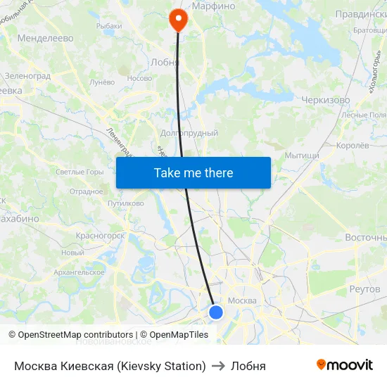 Москва Киевская (Kievsky Station) to Лобня map