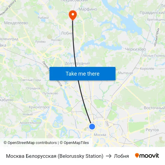 Москва Белорусская (Belorussky Station) to Лобня map