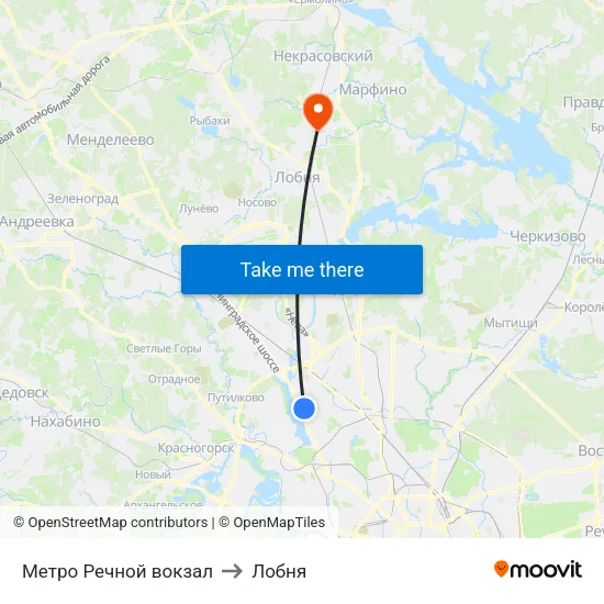 Метро Речной вокзал to Лобня map