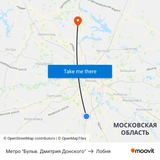 Метро "Бульв. Дмитрия Донского" to Лобня map