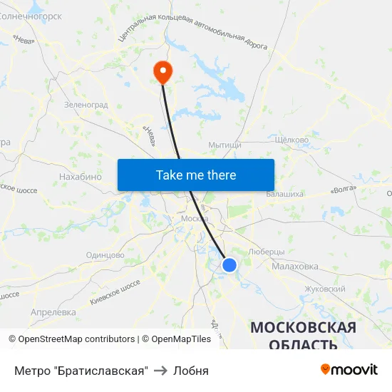 Метро "Братиславская" to Лобня map