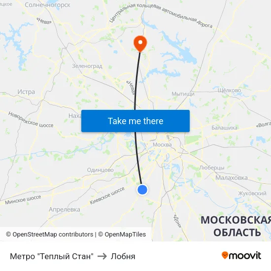 Метро "Теплый Стан" to Лобня map