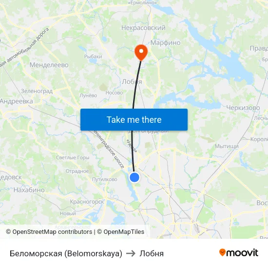 Беломорская (Belomorskaya) to Лобня map