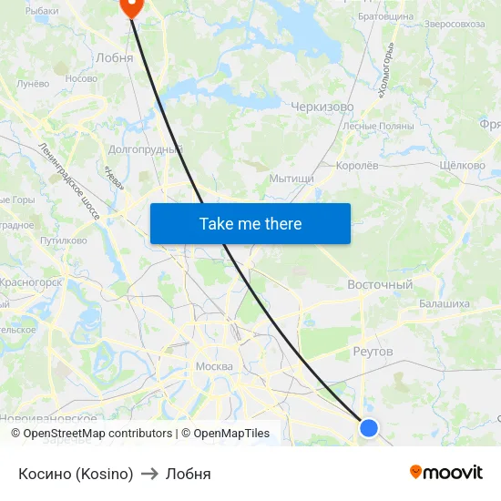 Косино (Kosino) to Лобня map