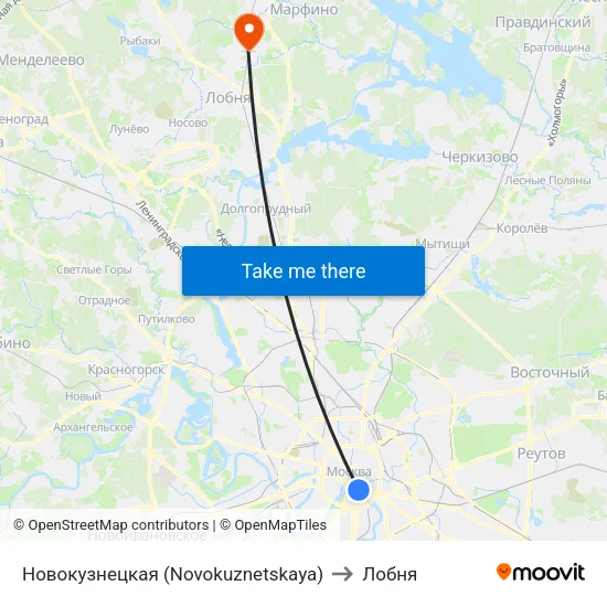 Новокузнецкая (Novokuznetskaya) to Лобня map