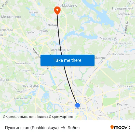 Пушкинская (Pushkinskaya) to Лобня map