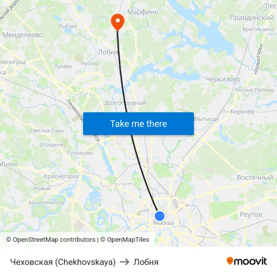 Чеховская (Chekhovskaya) to Лобня map