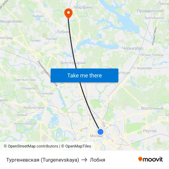 Тургеневская (Turgenevskaya) to Лобня map