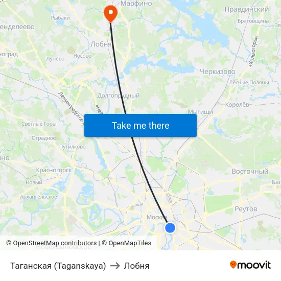 Таганская (Taganskaya) to Лобня map