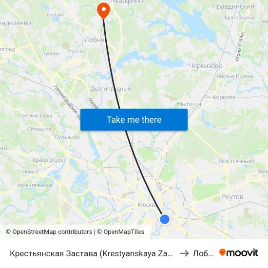 Крестьянская Застава (Krestyanskaya Zastava) to Лобня map