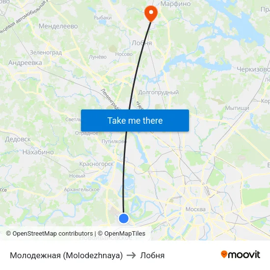 Молодежная (Molodezhnaya) to Лобня map
