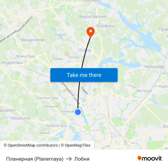 Планерная (Planernaya) to Лобня map