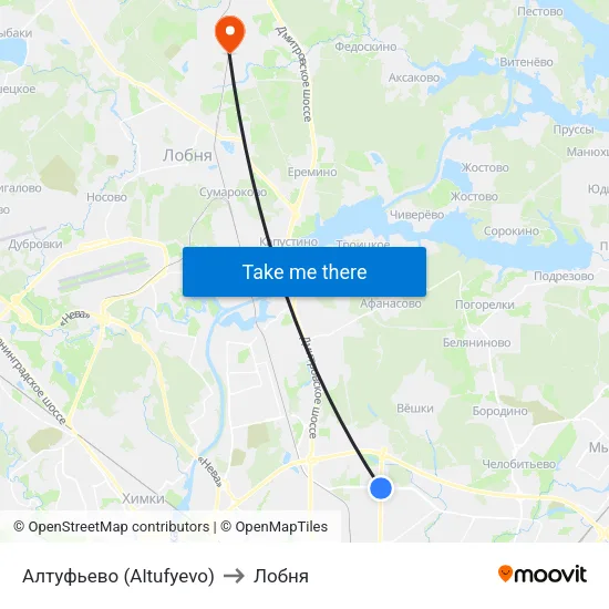 Алтуфьево (Altufyevo) to Лобня map