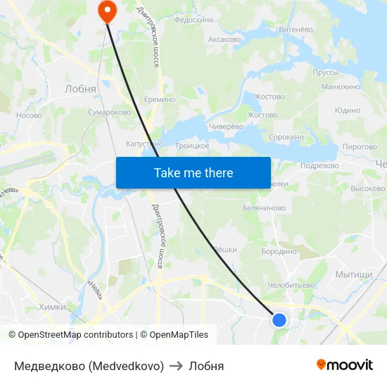 Медведково (Medvedkovo) to Лобня map