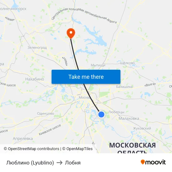 Люблино (Lyublino) to Лобня map