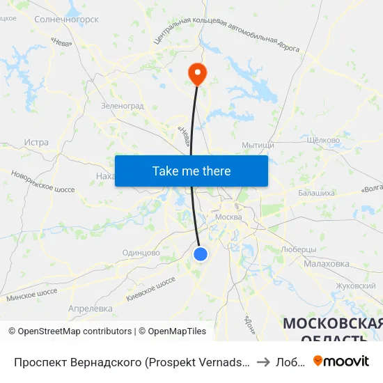 Проспект Вернадского (Prospekt Vernadskogo) to Лобня map